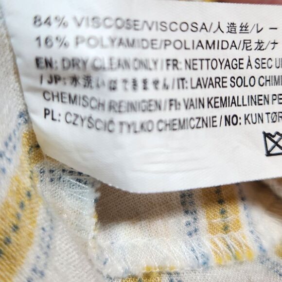 Anthro Moon River Linen Puffed Sleeve Top Crop Elastic Waist Yellow Stripe L - Picture 13 of 14